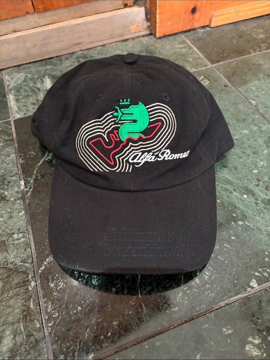 Alfa Romeo Black Baseball Cap with Green & Red Embroidered Logo